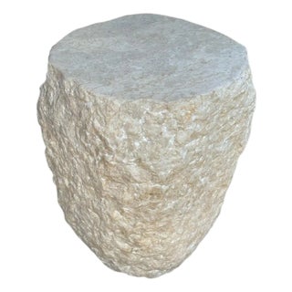 Natural Solid Marble Side Table With Chiselled Finish and Smooth Top For Sale