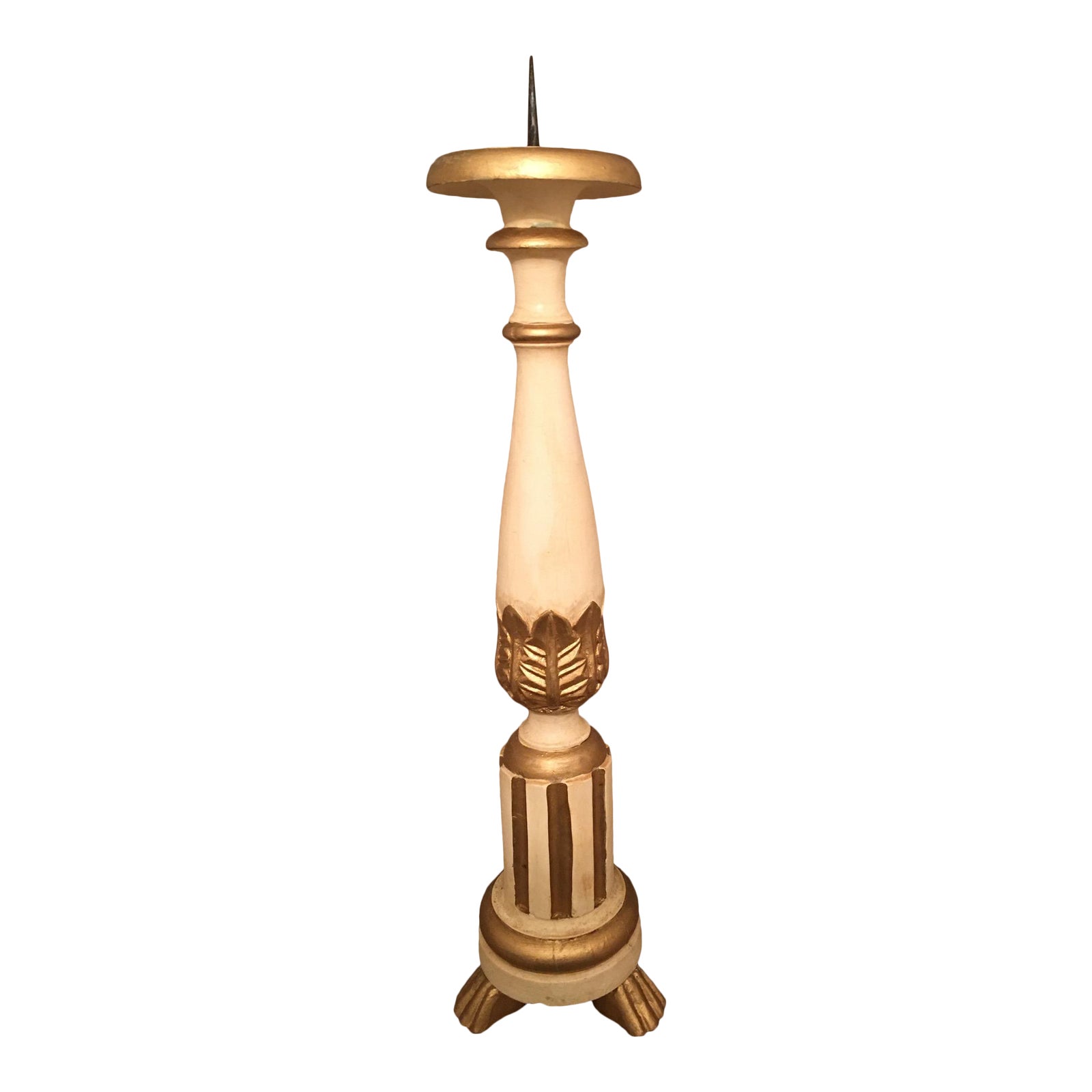 Vintage Off White Gold Wooden Floor Candle Stand Chairish