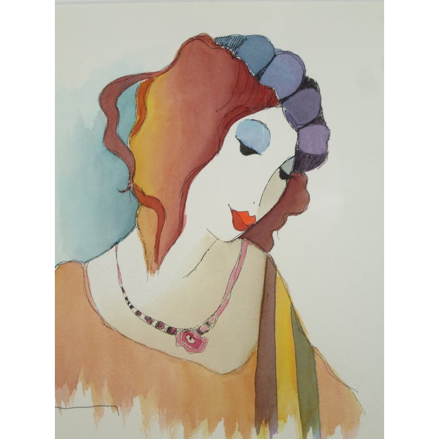 Itzchak Tarkay Watercolor "Soothing Moment" Signed and Framed For Sale - Image 4 of 12