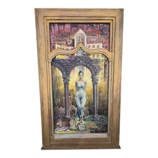 Large Signed "Nb" 1961 Mid Century Surrealist Oil Painting on Canvas For Sale