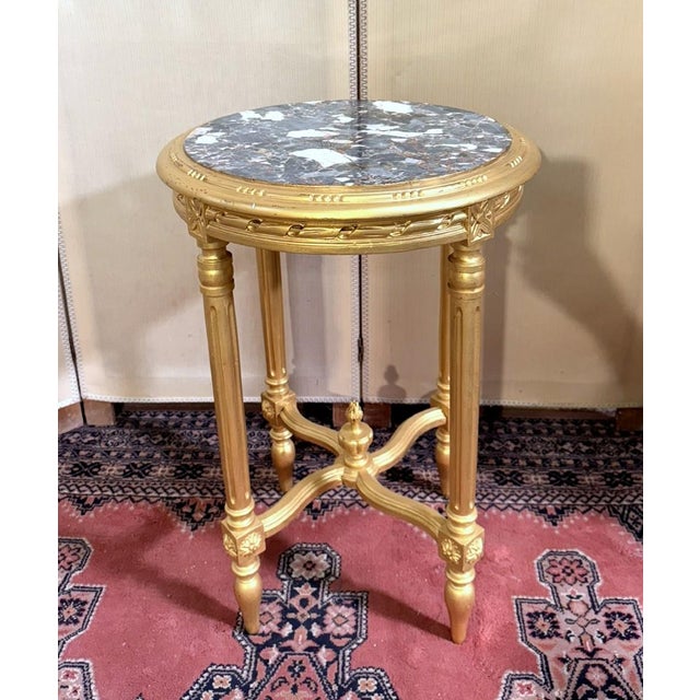 Louis XVI Style Round Gilded Wood Side Table For Sale - Image 3 of 4