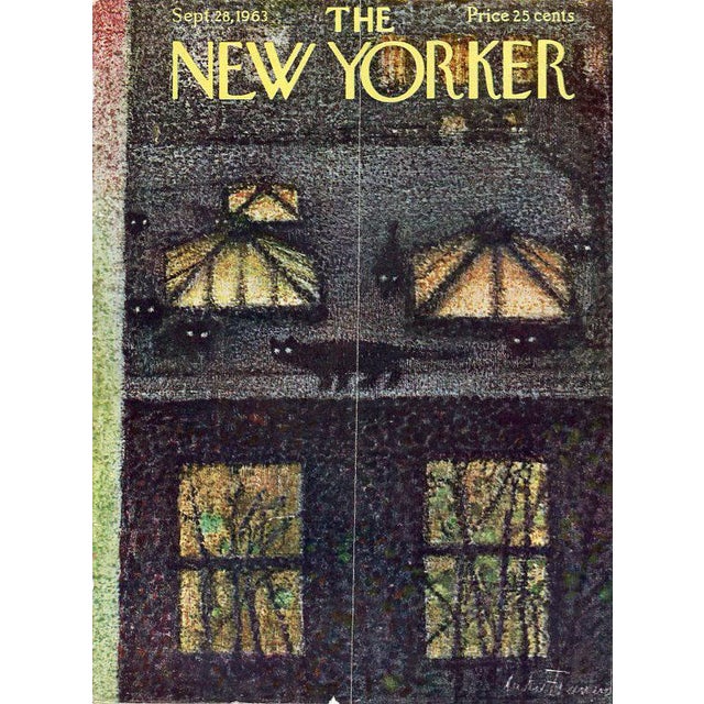 Original vintage New Yorker magazine cover dated September 28, 1963 featuring a New York City and Cats theme. Based on an...