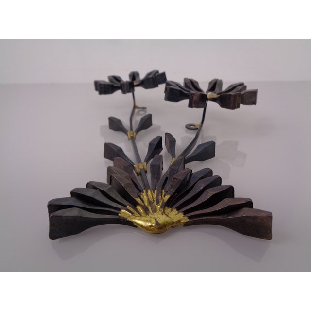 Swedish Brutalist Iron and Gold Flower Wall Sculpture, 1960s For Sale - Image 13 of 18