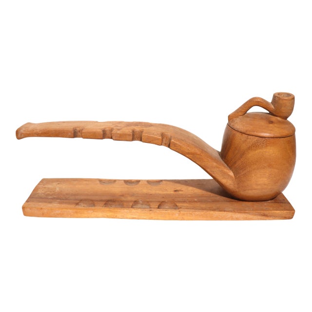 Folk Art Carved Wood Pipe Stand For Sale