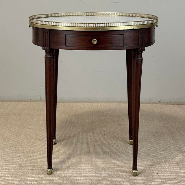 Antique French Louis XVI Mahogany Marble Top Bouillotte Table For Sale - Image 4 of 18