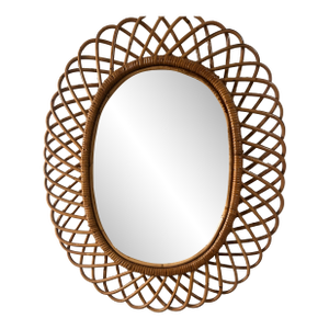 Midcentury Rattan and Bamboo Oval Wall Mirror by Franco Albini, Italy 1960s Tag on the Back Says 7/46 Very Good Condition