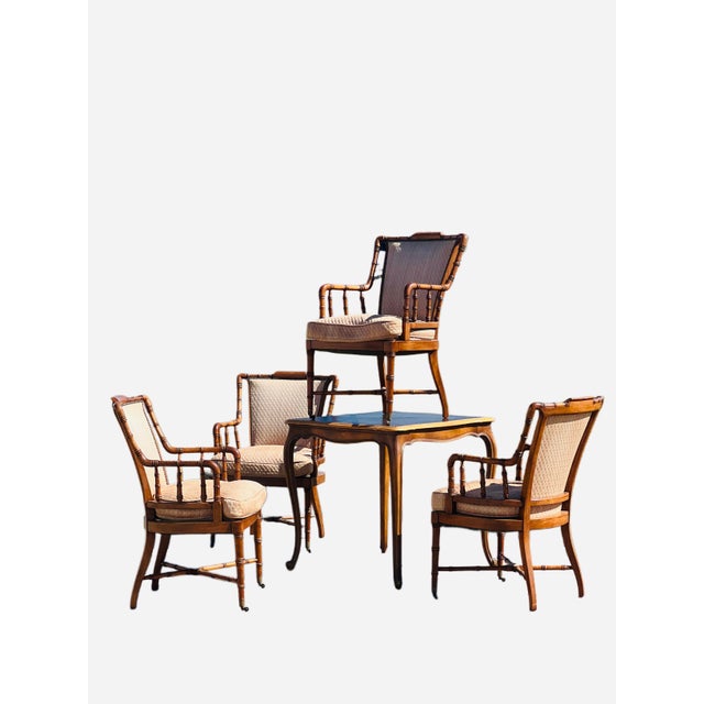 Kittinger Style Faux Bamboo Chairs and Petite Game Table For Sale - Image 17 of 18