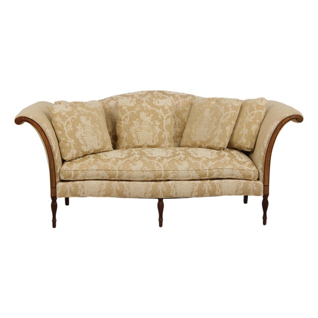 Southwood Gold Damask Camelback Sofa For Sale