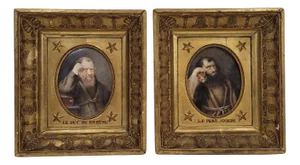 Marco Louis Philippe, Le Duc de Joyeuse and Le Pere Joseph, 1800s, Watercolor Engravings, Set of 2