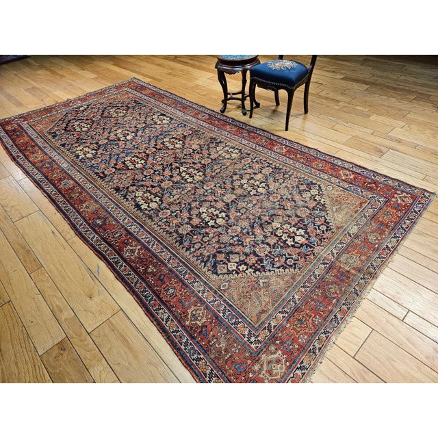 Red 19th Century Persian Malayer in All Over Pattern in Navy Blue, Red, Ivory For Sale - Image 8 of 12