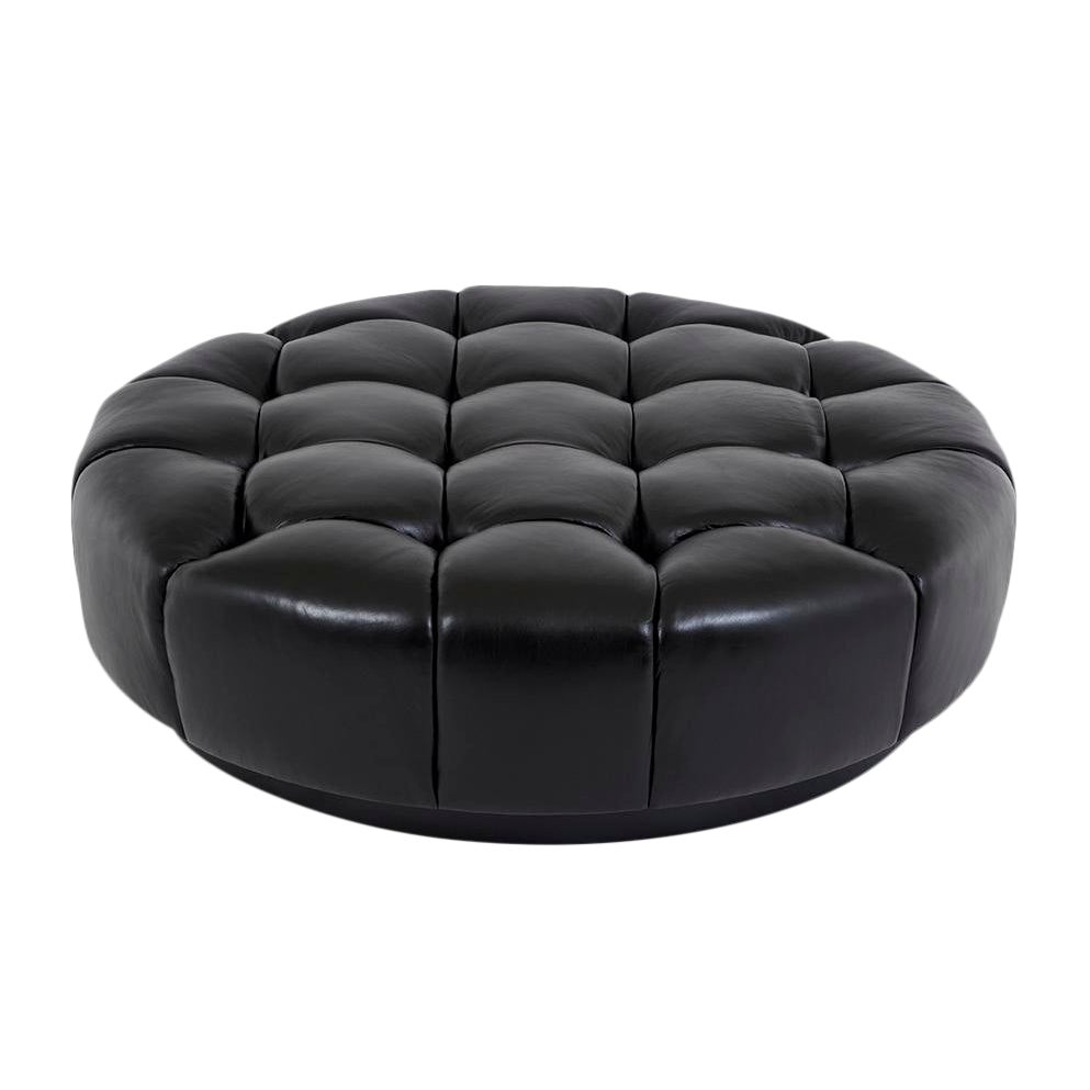 Modern Black Round Ottoman | Chairish