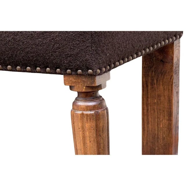 Long Upholstered Bench With Nail Head and Fluted Leg Details For Sale - Image 4 of 4