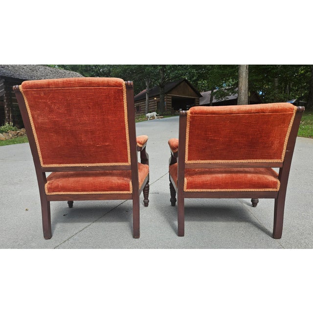 Wood Pair of Antique American Eastlake Walnut Armchairs, Circa 1875–1890 For Sale - Image 7 of 14