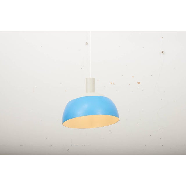 Vintage Pendant Lamp in Blue and White Lacquered Metal by Finn Juhl for Lyfa, Denmark, 1963. For Sale - Image 3 of 13