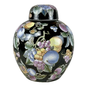 Vintage Chinese Noire Black Porcelain Ginger Jar Urn With Lid
