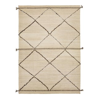 10 X 15 Modern Handmade Moroccan Style Wool Rug in Beige With Tribal Design For Sale