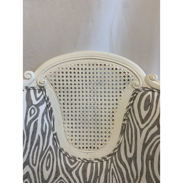 Wood Antique French Bergere Chairs and Ottoman Set- 3 Pieces For Sale - Image 7 of 11