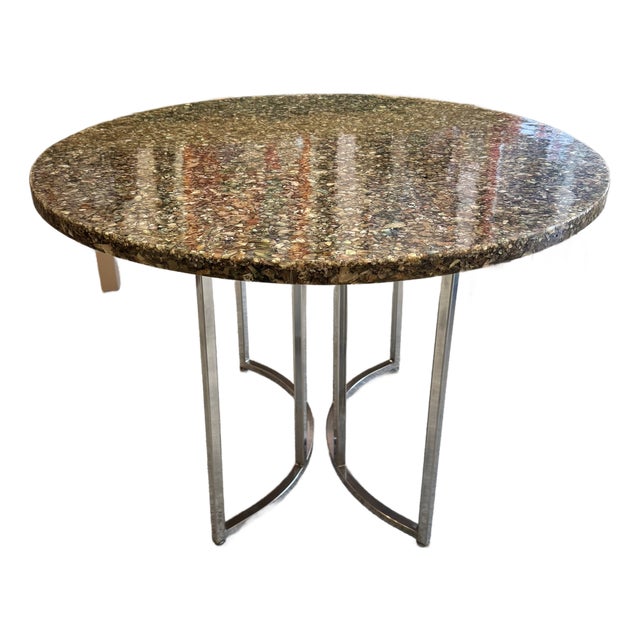 Vintage Abalone Shell Resin and Chrome Circular Dining Table For Sale