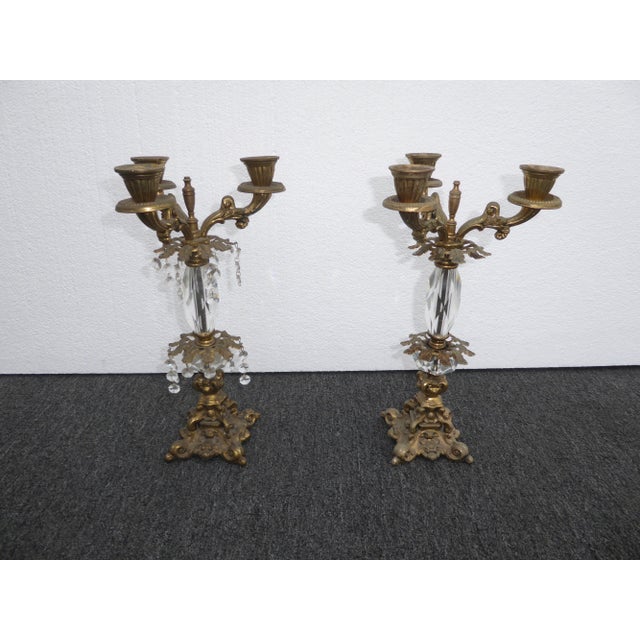 French Provincial French Provincial Candalabras Candle Holders W/ Crystals - a Pair For Sale - Image 3 of 13