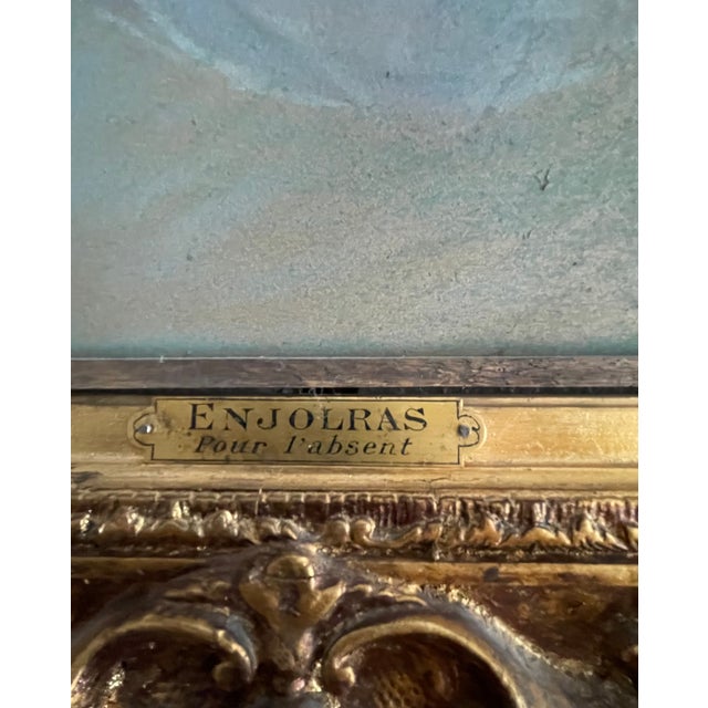 Vintage Oil on Canvas – "Pour L’Absent" – In the Style of Delphin Enjolras – Romantic Lady in Interior – Ornate Gilt Frame For Sale - Image 4 of 5