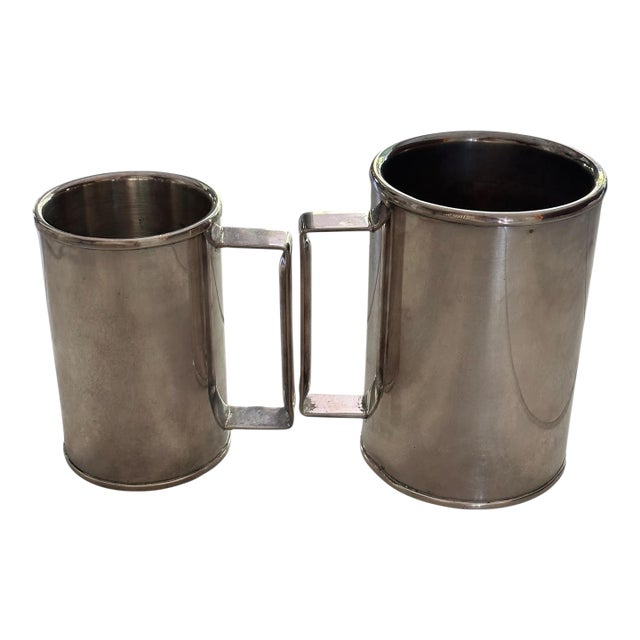 1980s Mid-Century Modern St. James Brazil Silver-Plated Tankards - Pair, Water Mugs For Sale