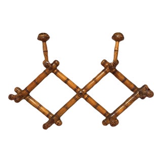 Antique French Faux Bamboo Accordion Coat Rack – Vintage Expandable Wall Mounted Peg Hanger For Sale