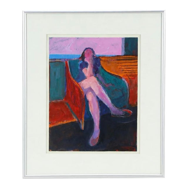 Late 20th Century Seated Woman Figurative Acrylic Painting — Richard D. Thomas, American, Montana (1939–2019) For Sale