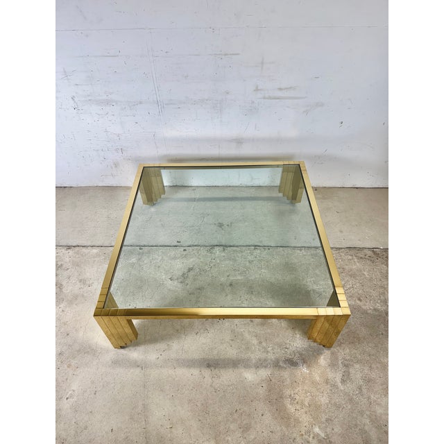 Monumental Vintage Brass & Glass Square Coffee Table, Cityscape Manner, 48 X 48 For Sale - Image 9 of 18