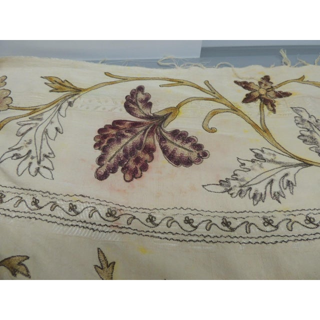 Large Antique Art Nouveau Floral Embroidered Silk Cloth With Fringes For Sale In Tampa - Image 6 of 11