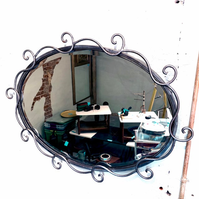 Late 20th Century Vintage Wrought Iron Scrollwork Oval Wall Mirror For Sale - Image 5 of 11