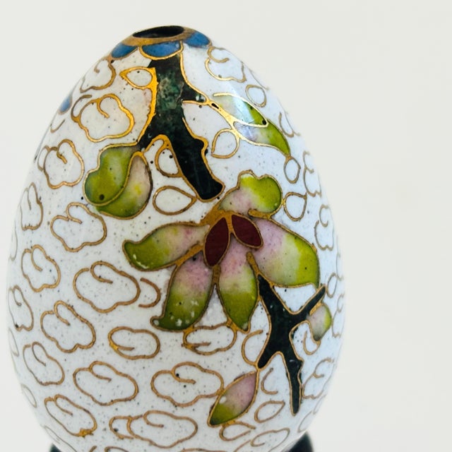 Late 20th Century Small Vintage Cloisonne Egg Incense Holder on Stand For Sale - Image 5 of 9