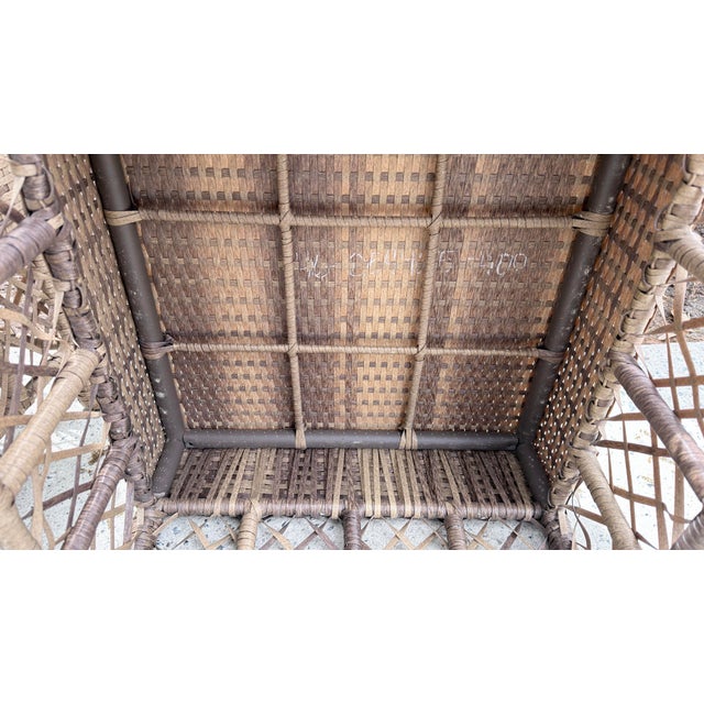 Metal Pair of Woven Rattan Style Ottomans For Sale - Image 7 of 12