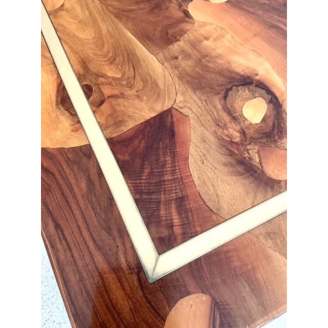 Vintage Patchwork Olive Burl Wood Extendable Dining Table For Sale In West Palm - Image 6 of 13
