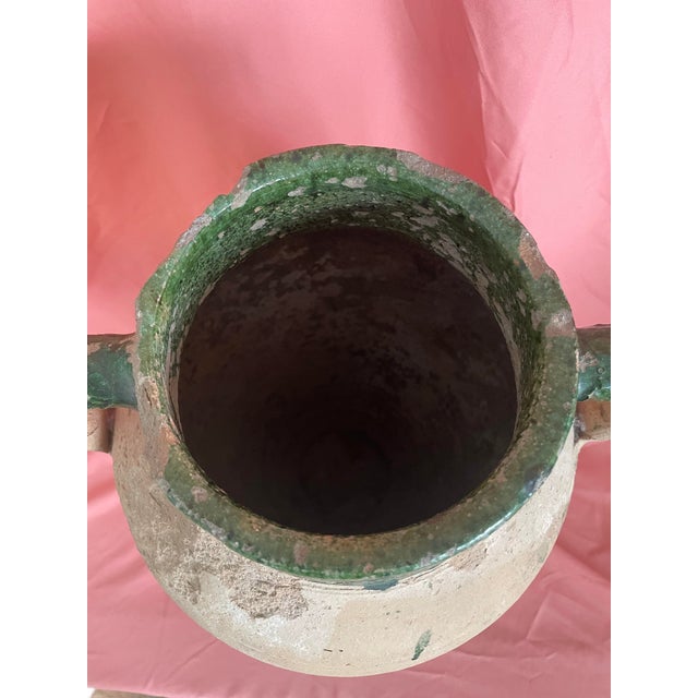 Metal Antique 19th Century Turkish Terracotta Olive Oil Jar With Green Glaze Patina For Sale - Image 7 of 14