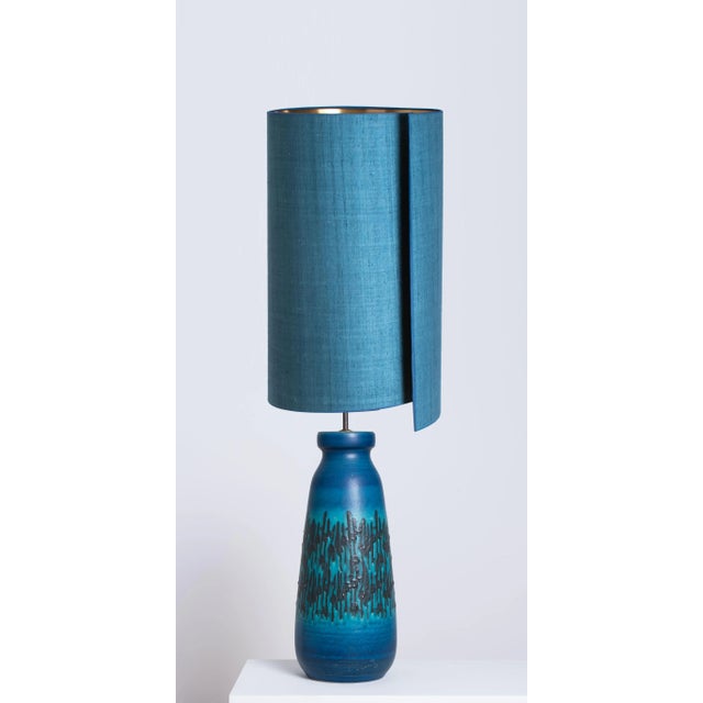 Large Ceramic Table Lamp with Silk Lampshade, 1960s For Sale - Image 10 of 17