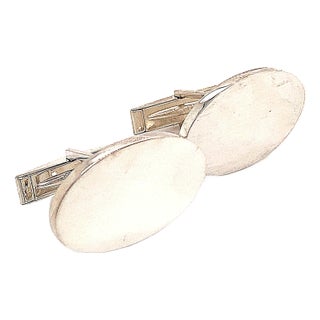 1990s Tiffany & Co Estate Sterling Silver Wide Oval Cufflinks 19 Grams, 2 pieces For Sale