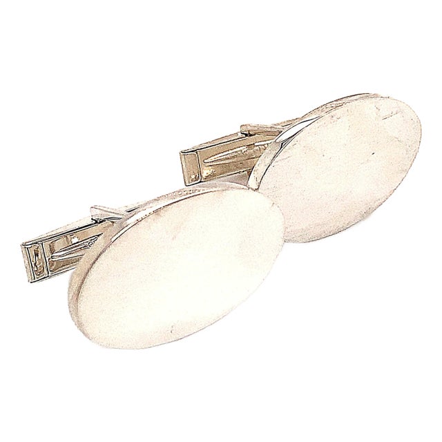 1990s Tiffany & Co Estate Sterling Silver Wide Oval Cufflinks 19 Grams, 2 pieces For Sale