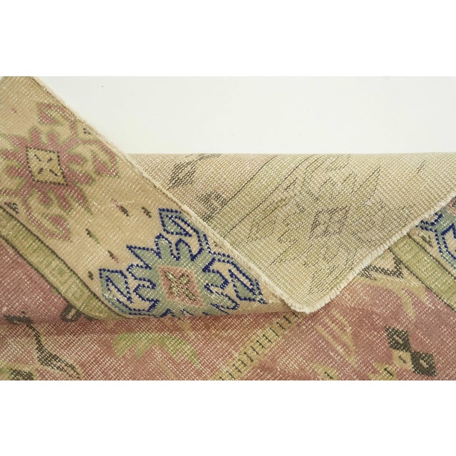 1970s Vintage Turkish Handmade Wool Cotton Pink Area Rug For Sale - Image 11 of 13
