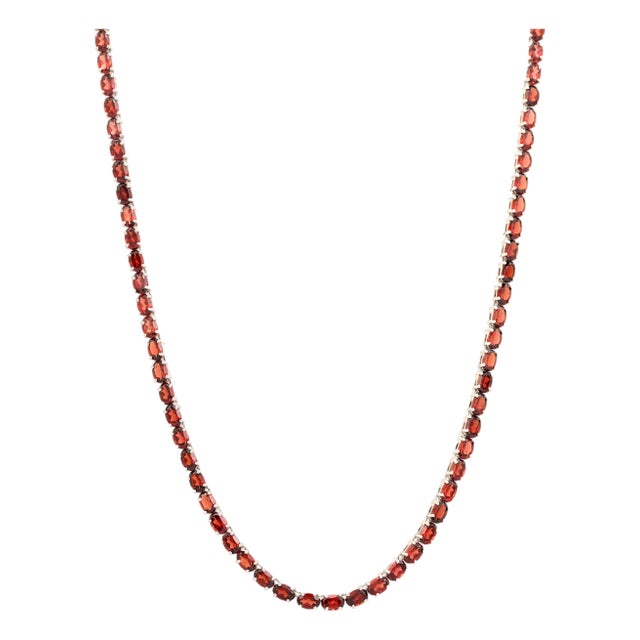 18.08 CTW Garnet Tennis Necklace in 925 Sterling Silver- Anniversary Gifts For Sale