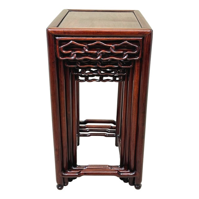 A Very Good Quality Mid 19th Century Nest of Four Oriental Hardwood Coffee Tables, Having Well Figured Panelled Tops,...