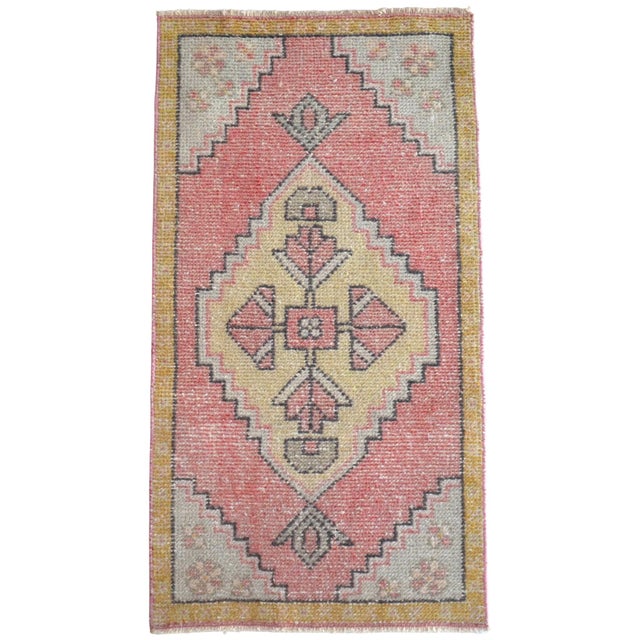 Pink Vintage Hand Knotted Small Turkish Rug Boho-Chic Entry Decor Door Mat - 1′9″ × 3′3″ For Sale - Image 8 of 11