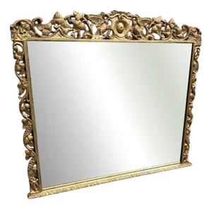 Large Antique English Ornate Framed Overmantle Mirror, 19th Century
