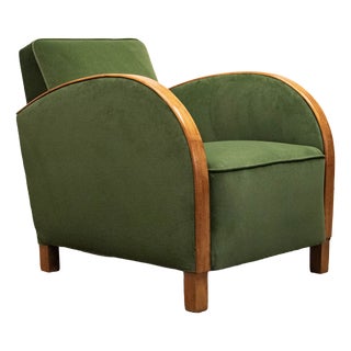 Vintage Lounge Chair in Green Velvet, Sweden, 1930s For Sale