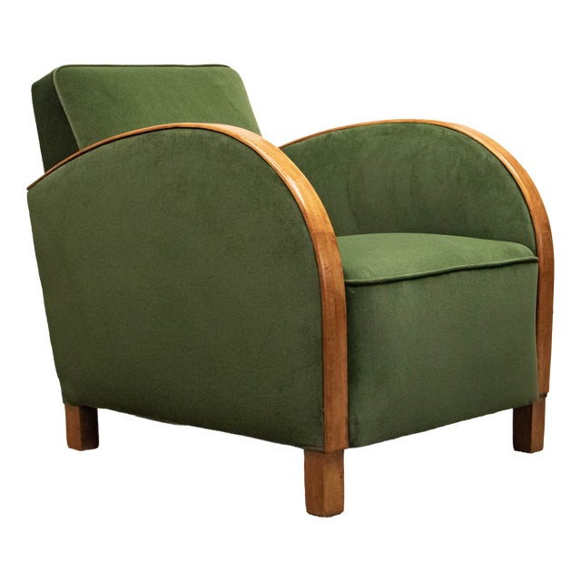 Vintage Lounge Chair in Green Velvet, Sweden, 1930s For Sale