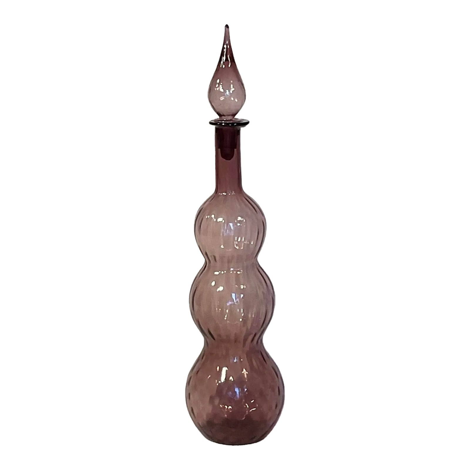 1960's Empoli Amethyst-Purple Italian Glass Decanter Triple Gourd