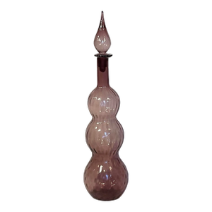 1960’s Empoli Amethyst-Purple Italian Glass Decanter Triple Gourd With Stopper