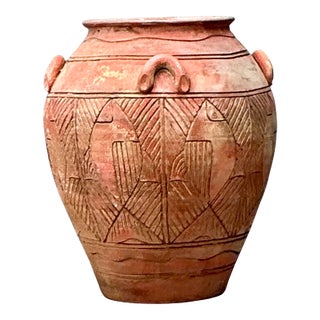 Vintage Etched Terracotta Urn For Sale