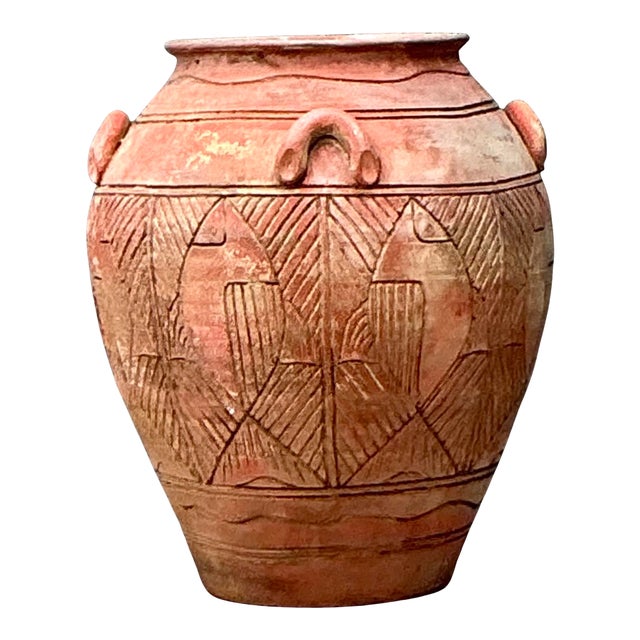 Vintage Etched Terracotta Urn For Sale