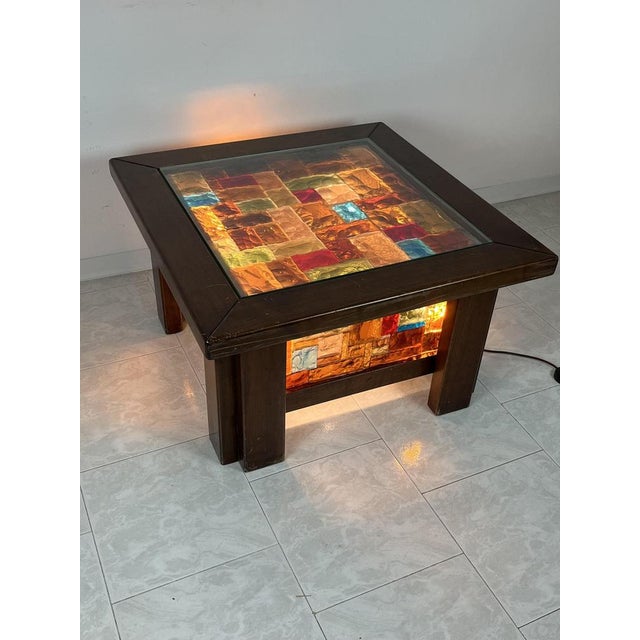 Italian Wooden Lights and Multicolor Mosaic Glass Table, 1980s For Sale - Image 13 of 15