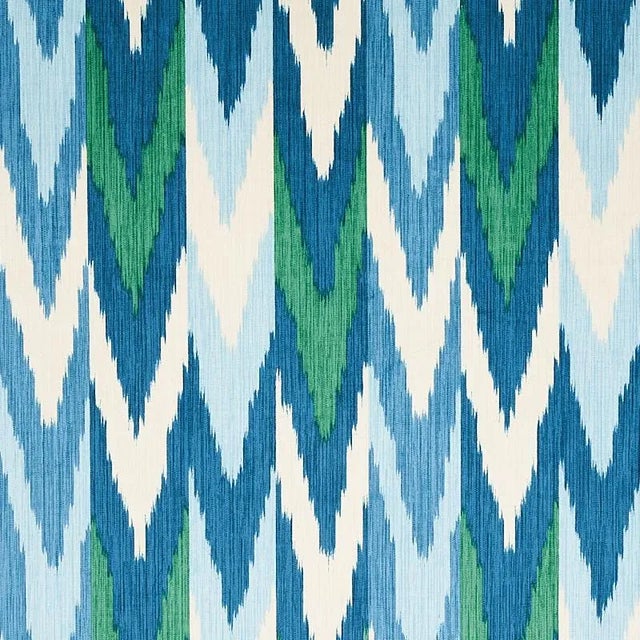 Sample- Schumacher Kashgar Velvet Ikat Fabric in Peacock & Emerald For Sale
